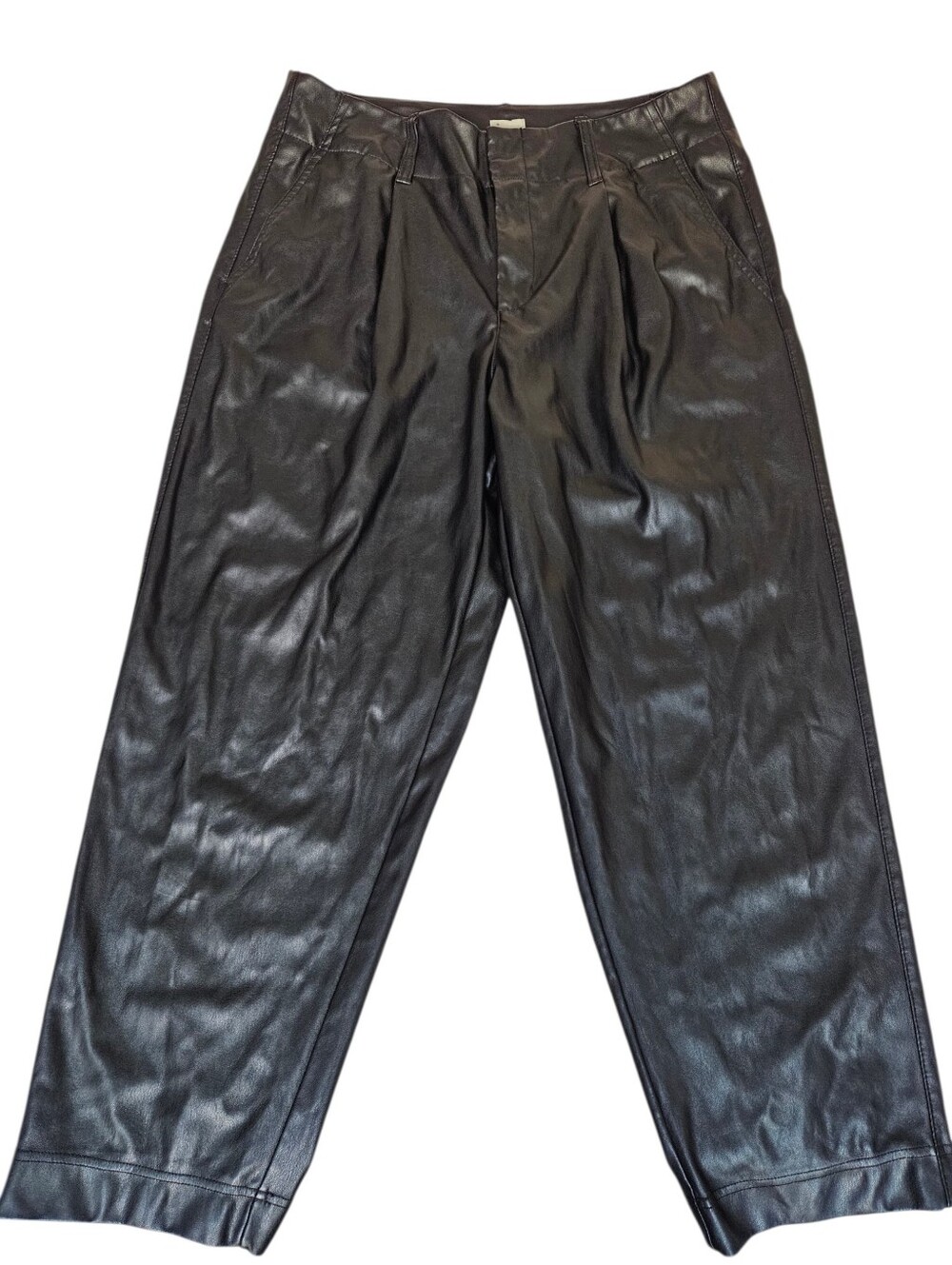 A New Day Faux Leather Pants Pleated Cropped Women's 12 Black Goth Moto
